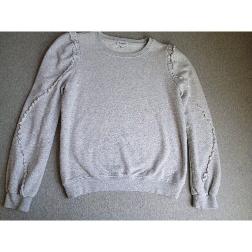 Evereve Sweater Small Sweatshirt Puff Sleeve Ruffle Preppy Grey Layers Boho